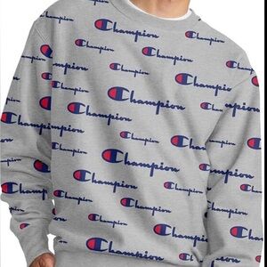Champion Reverse Weave Men's Crew Neck  All Over Logo Sweater Size Small